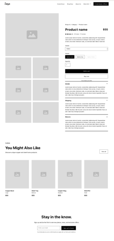 Screenshot of Oxcart Dreams product page wireframe by Sandstone Creative