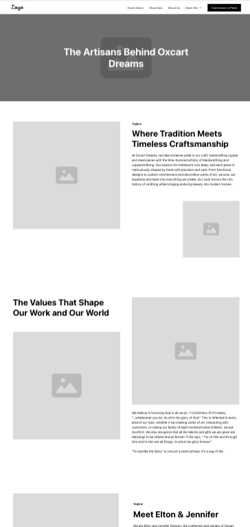 Screenshot of Oxcart Dreams about page wireframe by Sandstone Creative