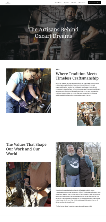 Screenshot of Oxcart Dreams about page design wireframe by Sandstone Creative