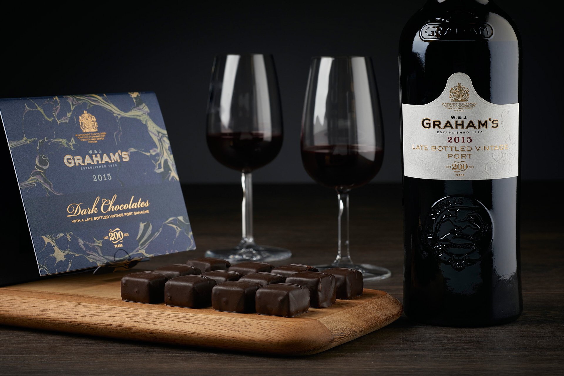 Full Grahams Dark Chocolate Bonbons spirits bottle, front-facing