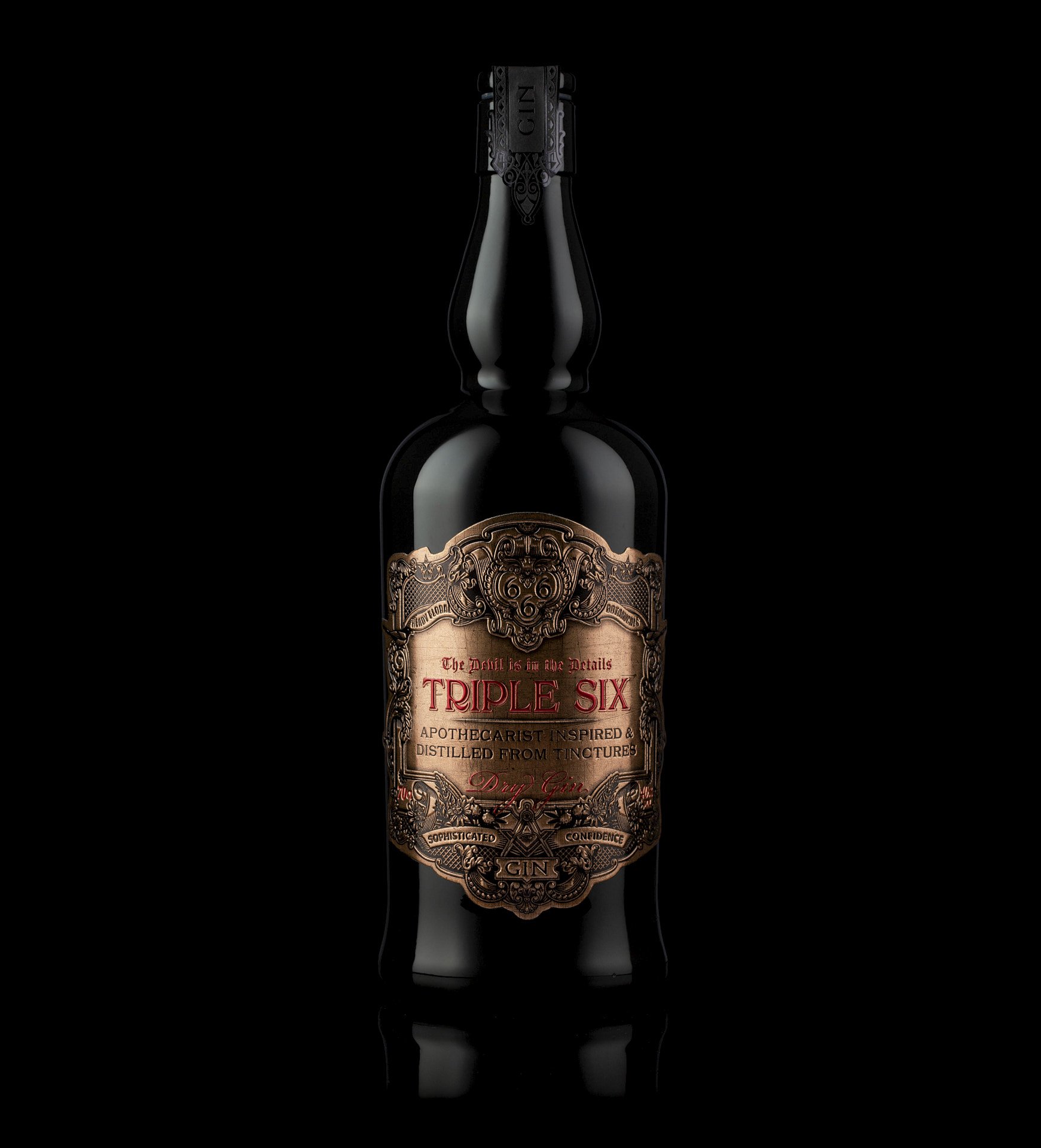 Full Triple Six Gin bottle, front-facing
