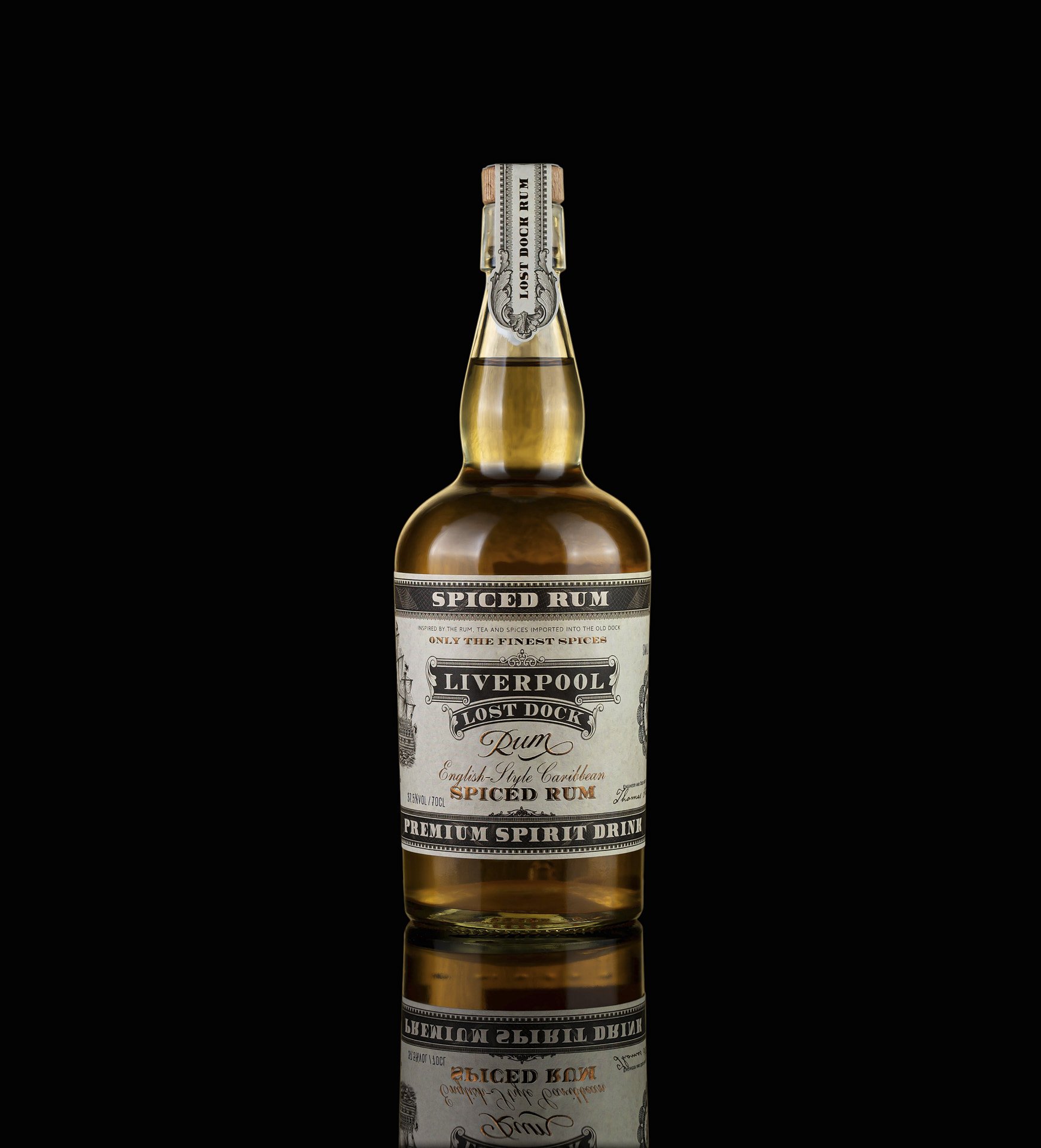 Full Lost Dock Liverpool rum bottle, front-facing