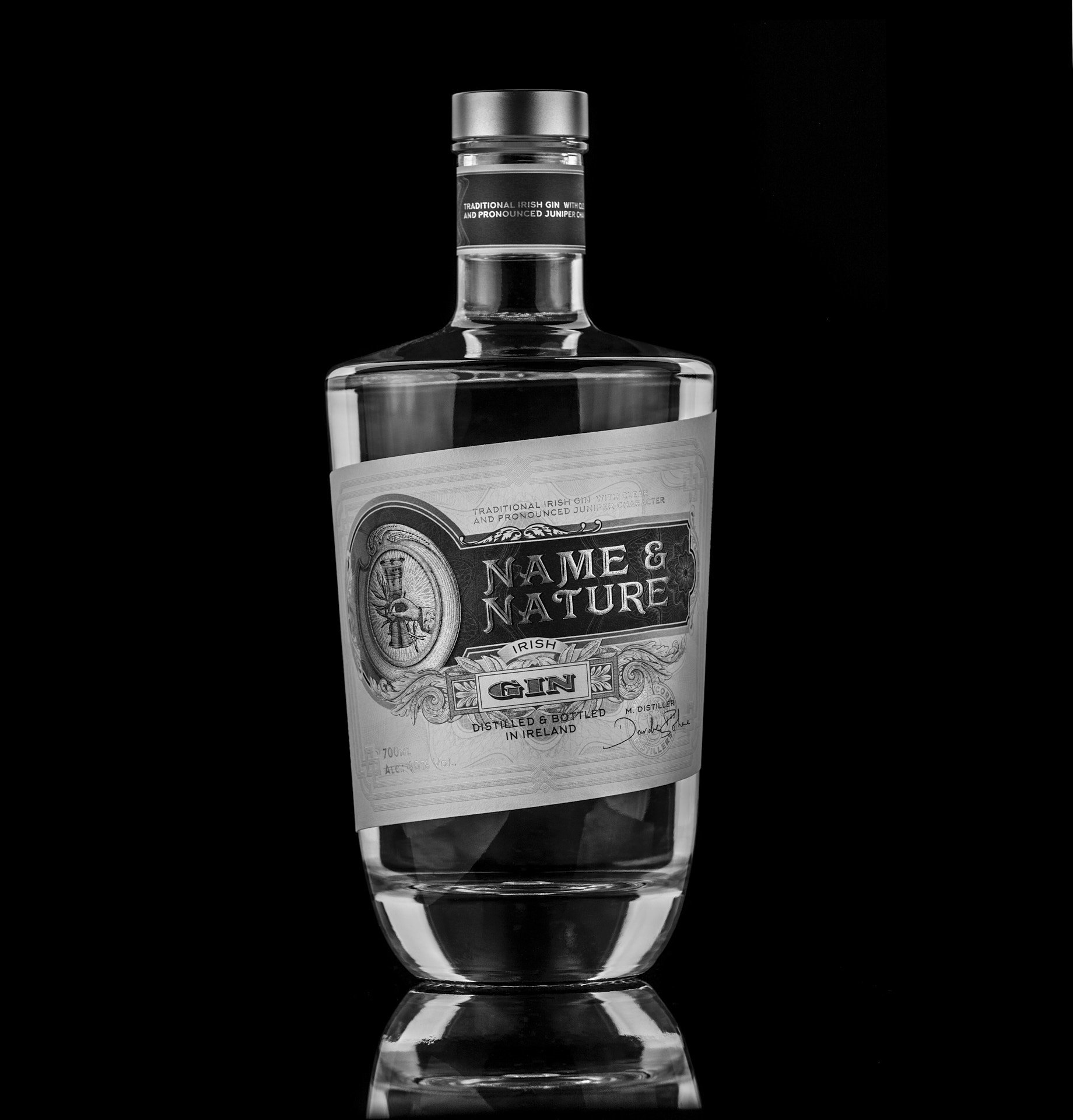 Full Name and Nature Gin Labels gin bottle, front-facing