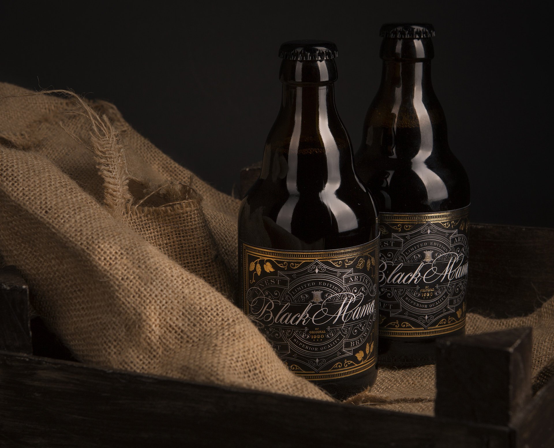 Full Black Mama beer bottle, front-facing