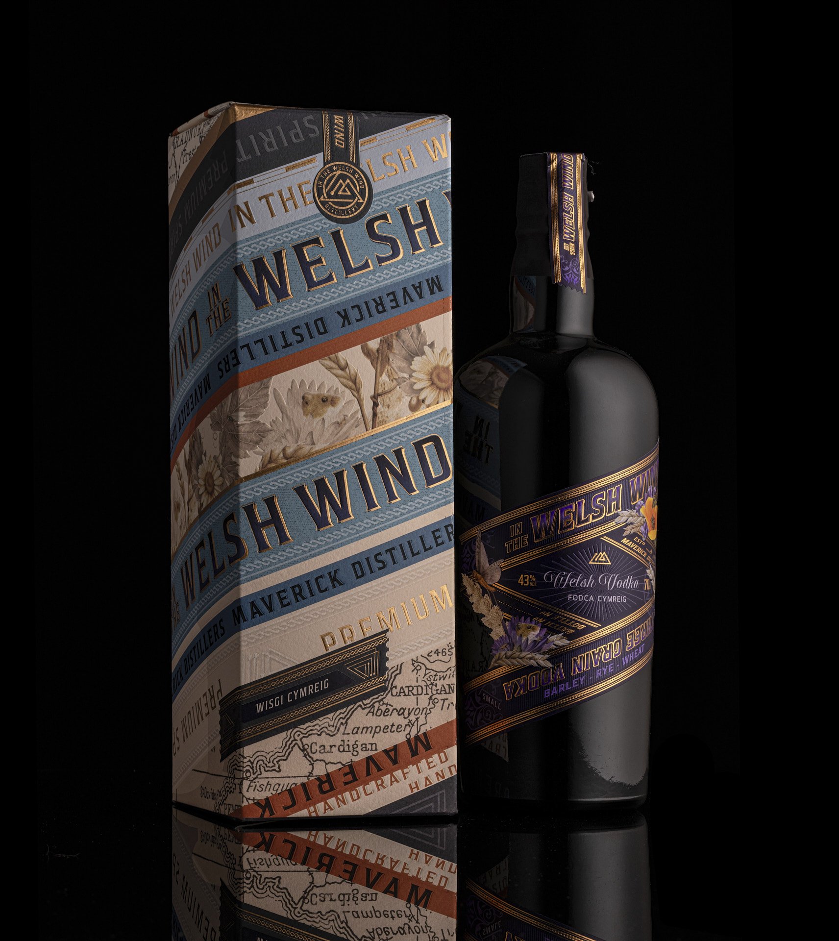 Full In The Welsh Wind Box spirits bottle, front-facing