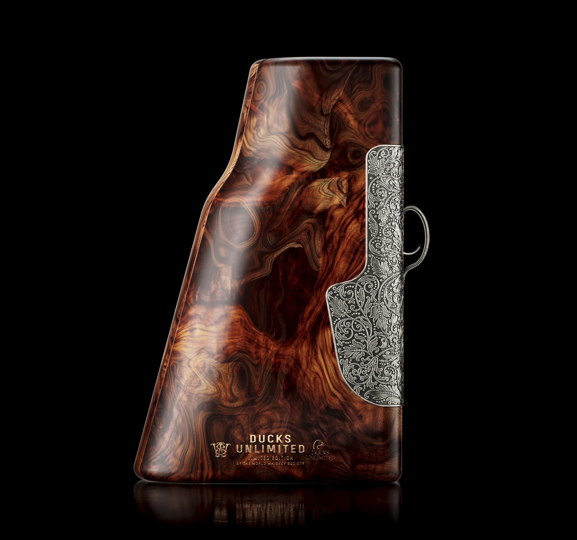 Full Ducks Unlimited Shotgun stock spirits bottle, front-facing