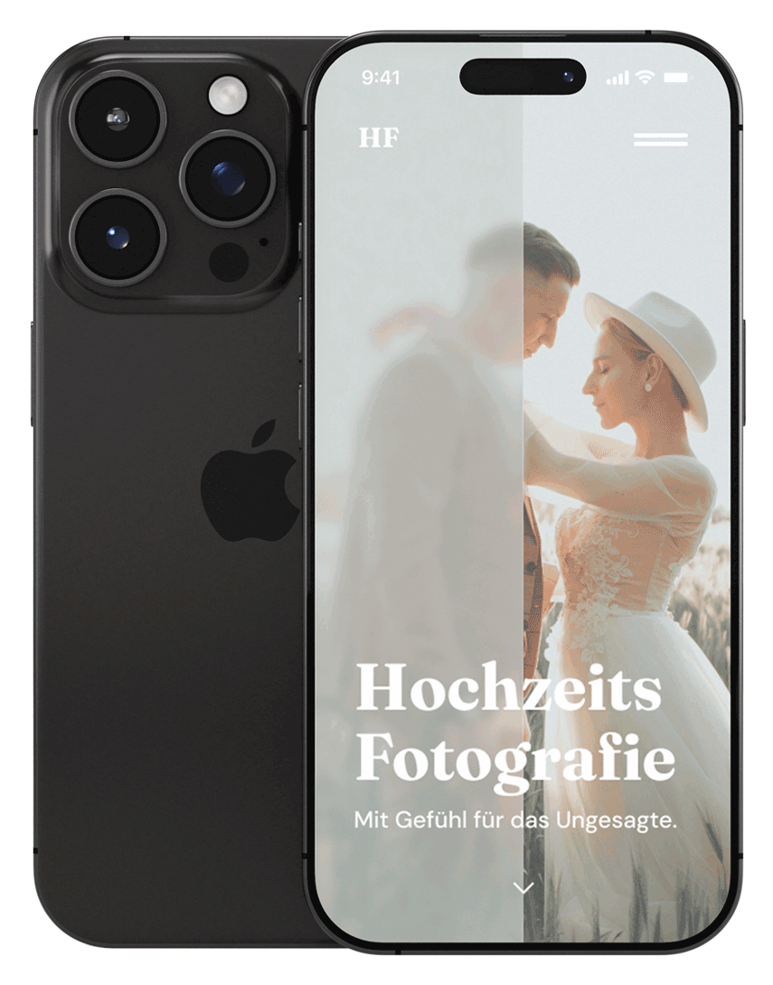 Handy Mockup von der Hero Section der Hochzeitsfotografin Laura Berger in weiß grauem Stil.