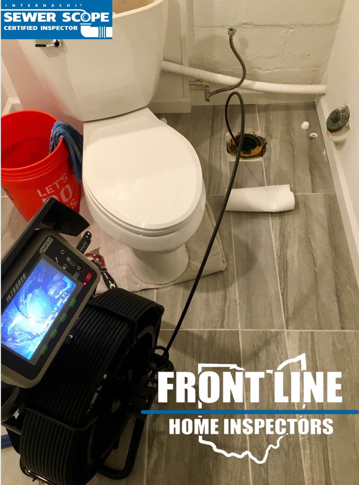 Front Line performing a routine sewer scope in a residential bathroom