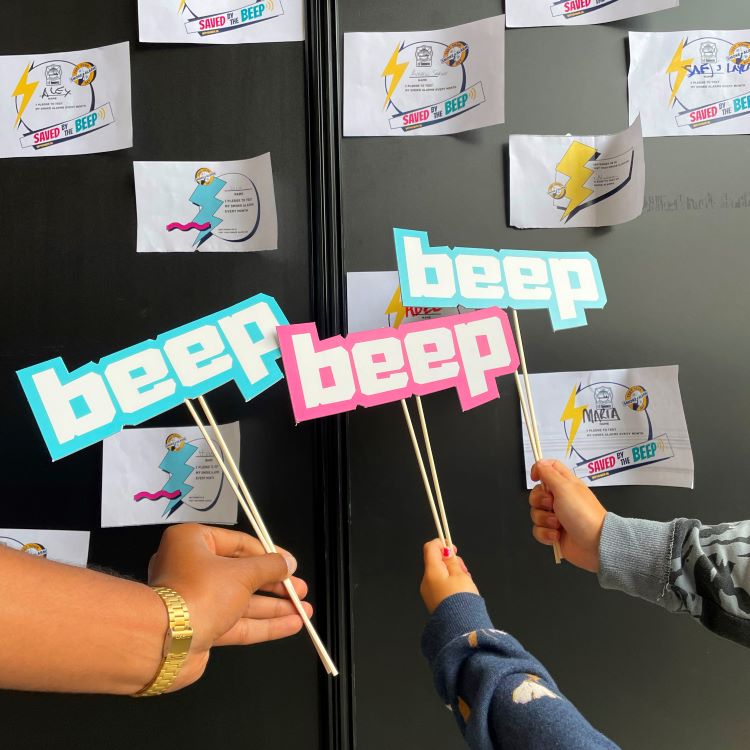 image of props that spell the word "beep"