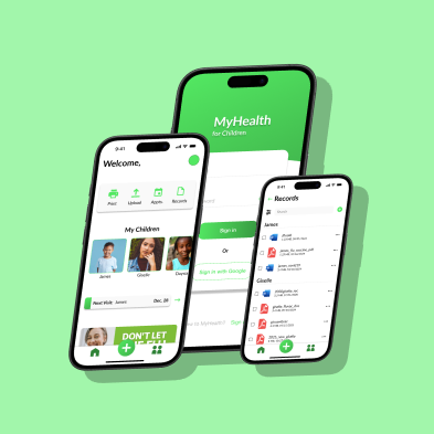 Image of MyHealth app on phone mock ups.