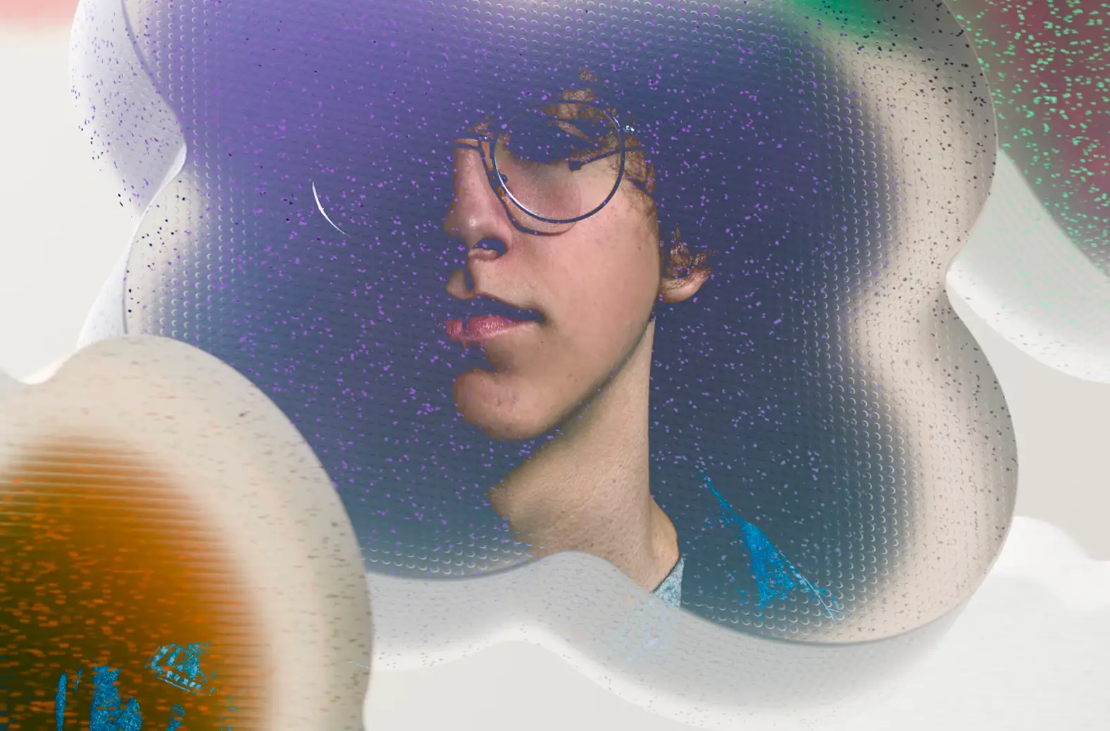 Abstract graphic of a man in shapes.