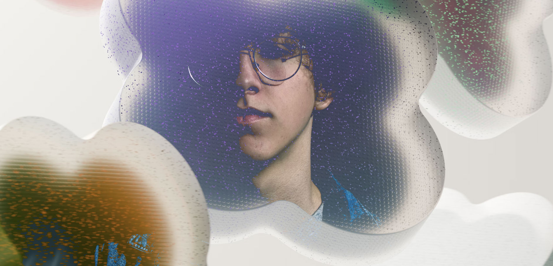 Abstract graphic of a man in shapes.