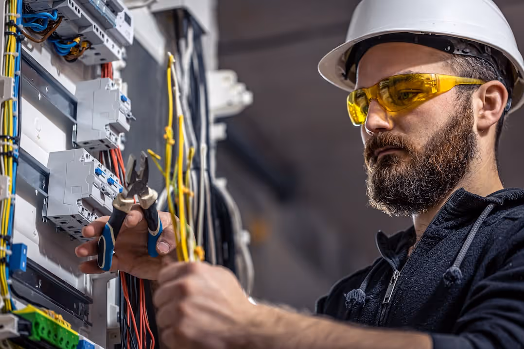 Electrician working on a breaker panel.