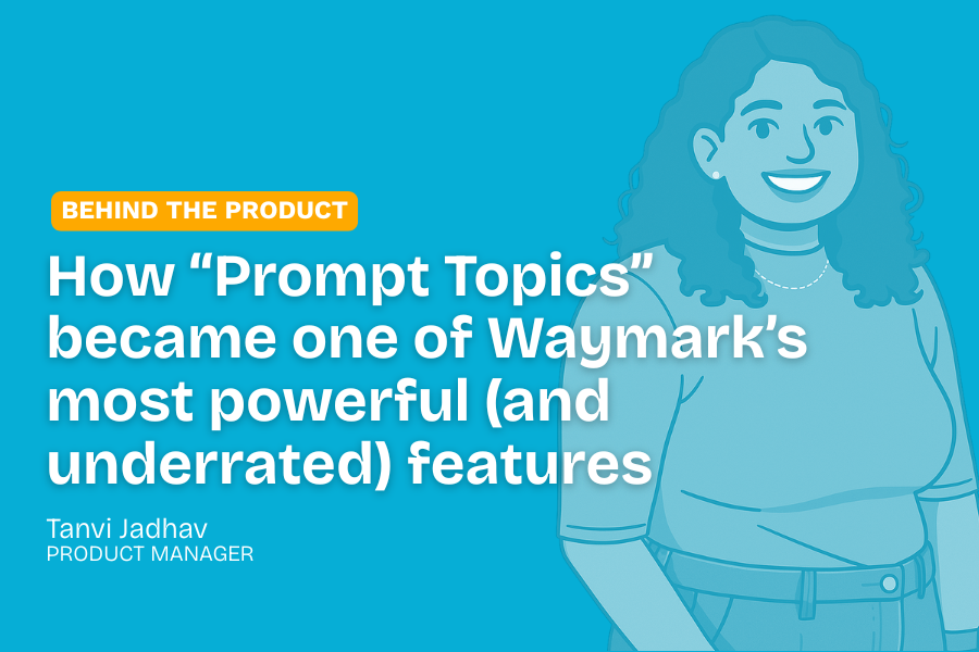 A title card with a cartoon image of Waymark's Product Manager, Tanvi Jadhav