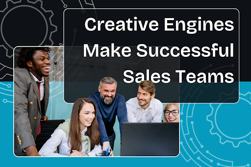 A sales team looking over a computer together