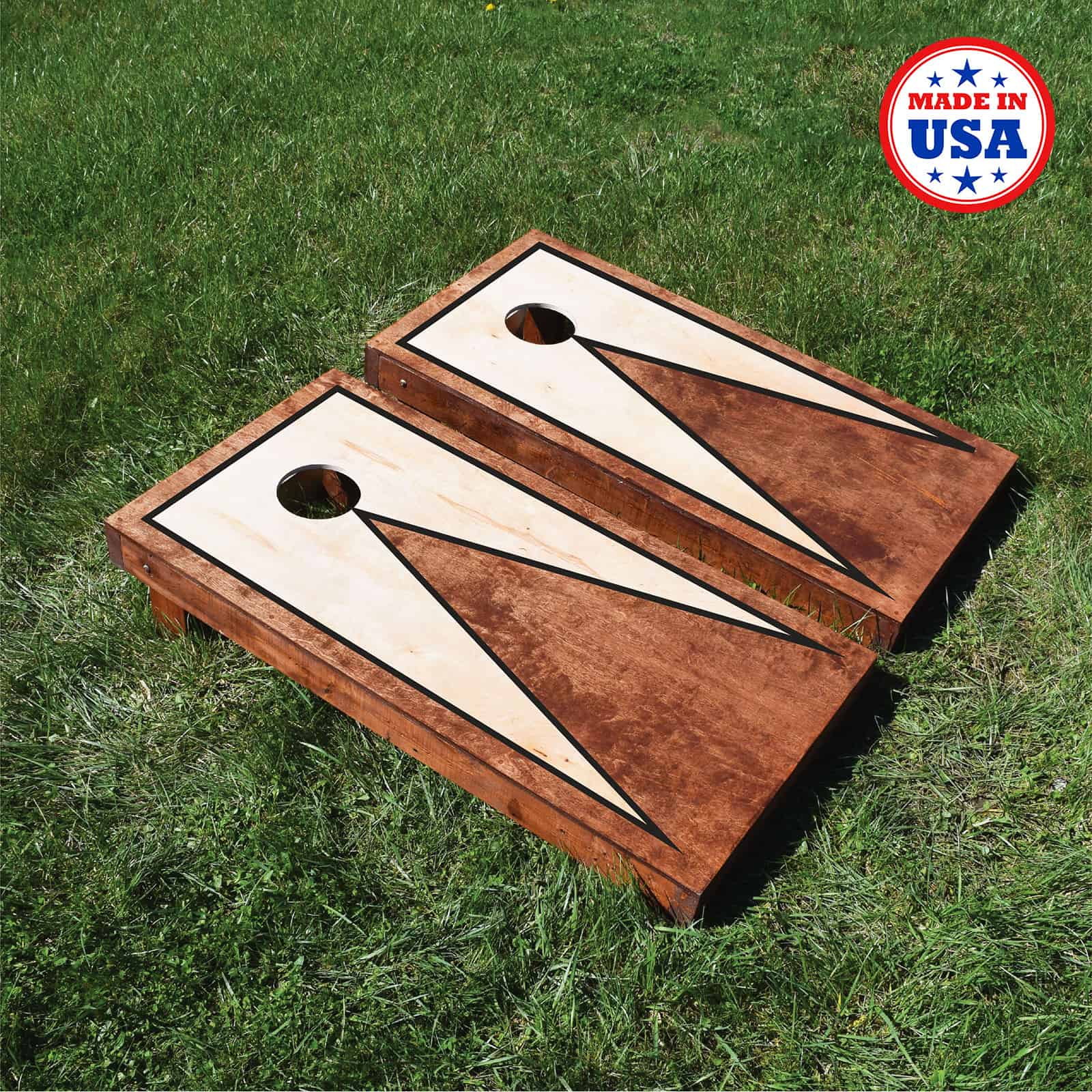 brown and white cornhole set