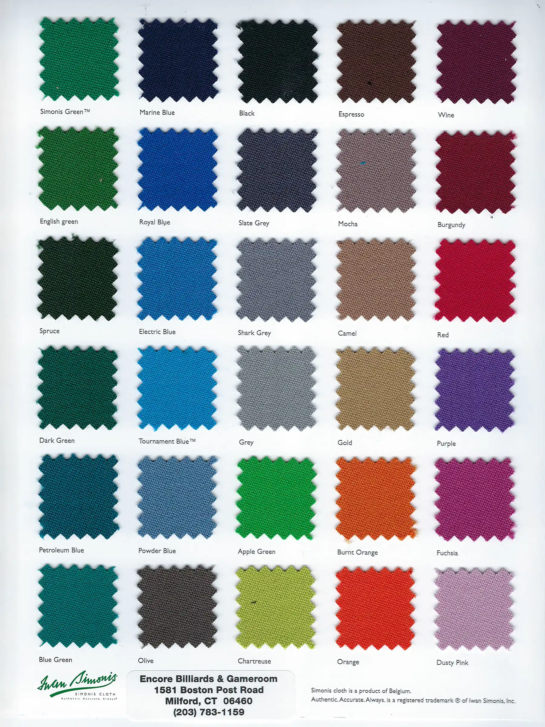 Simonis cloth swatches