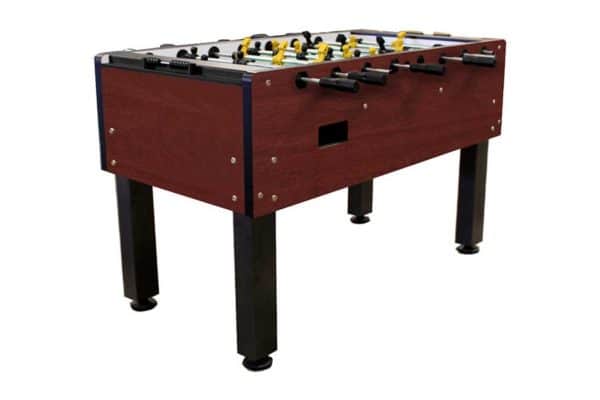 foosball table with black and yellow men