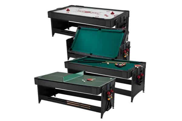 a 3 in 1 conversion of ping pong, air hockey, and pool table