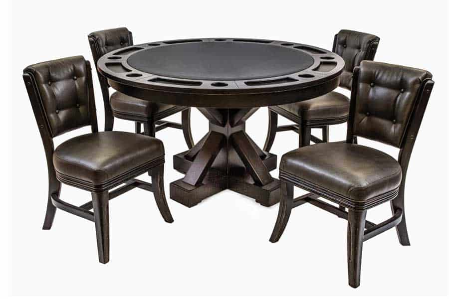black poker table with leather chairs