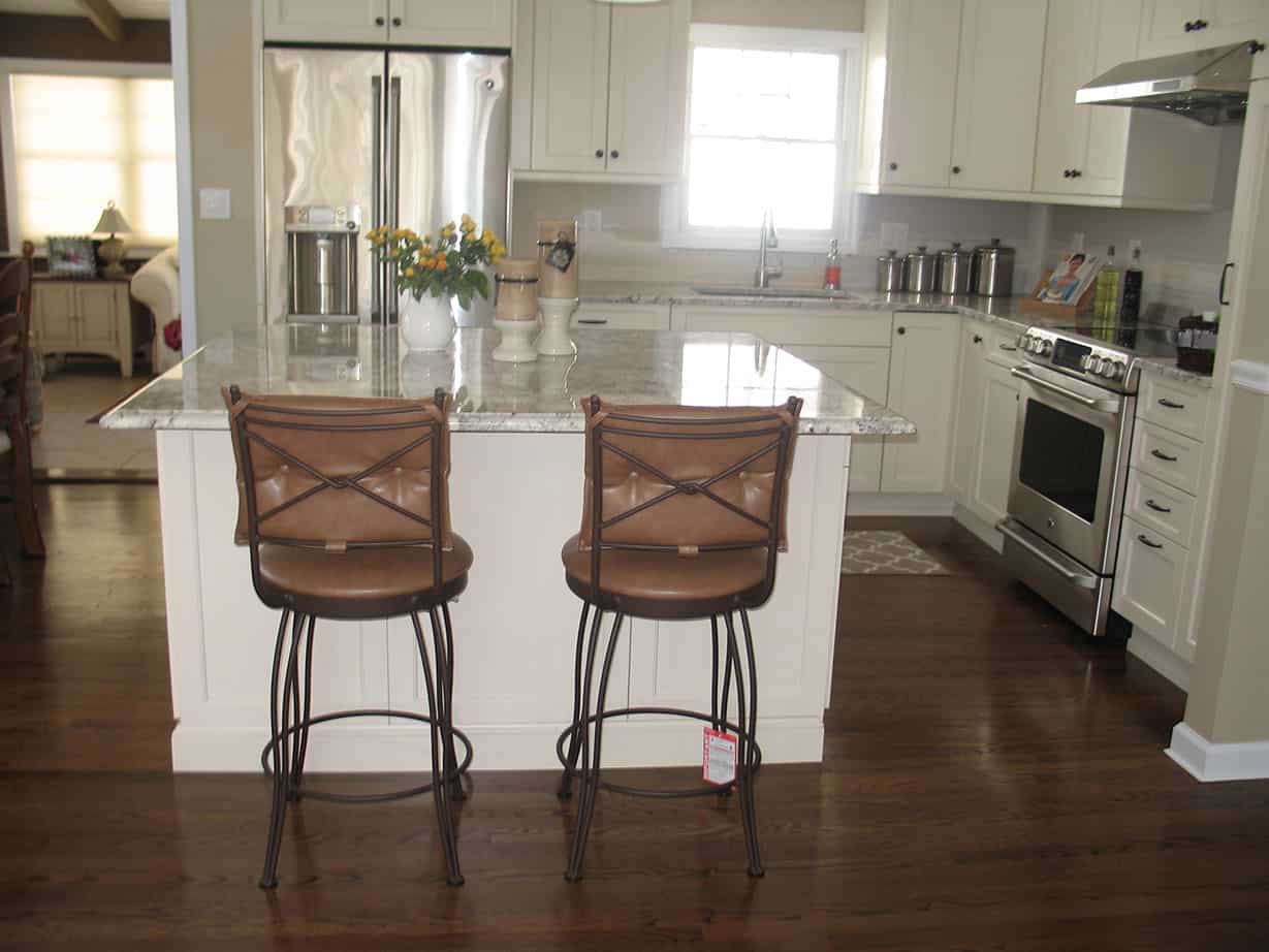two brown kitchen stools