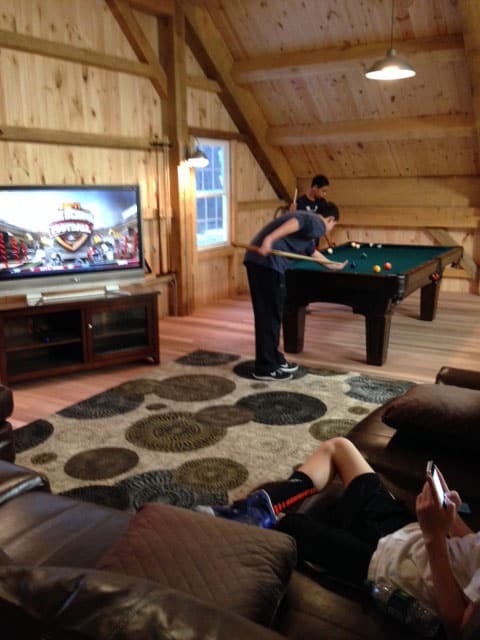 pool table in a rustic room