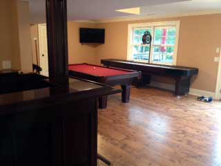 red pool table and shuffleboard