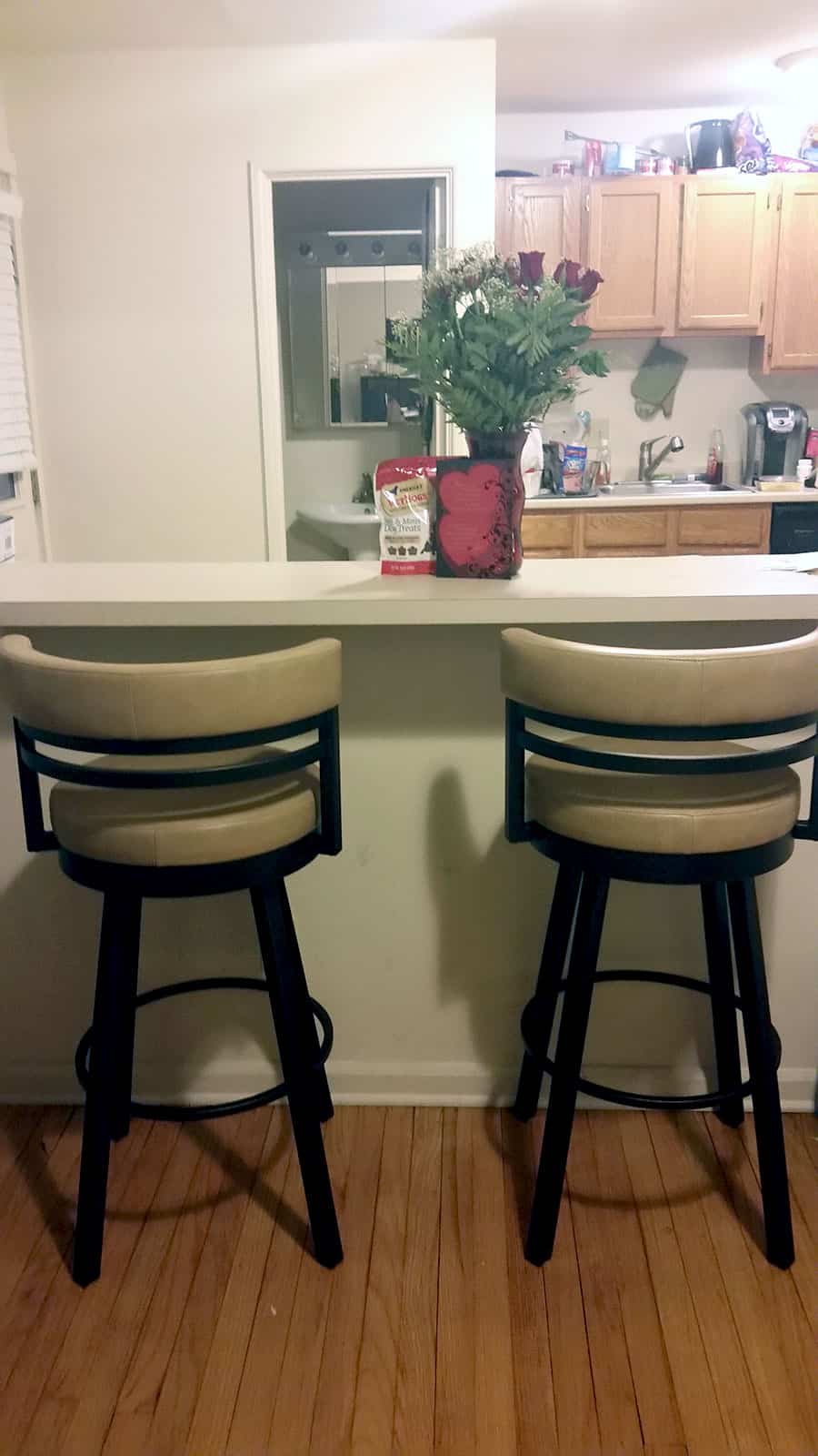 two white kitchen stools
