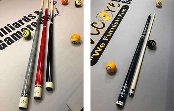 modern cue sticks assembled and disassembled