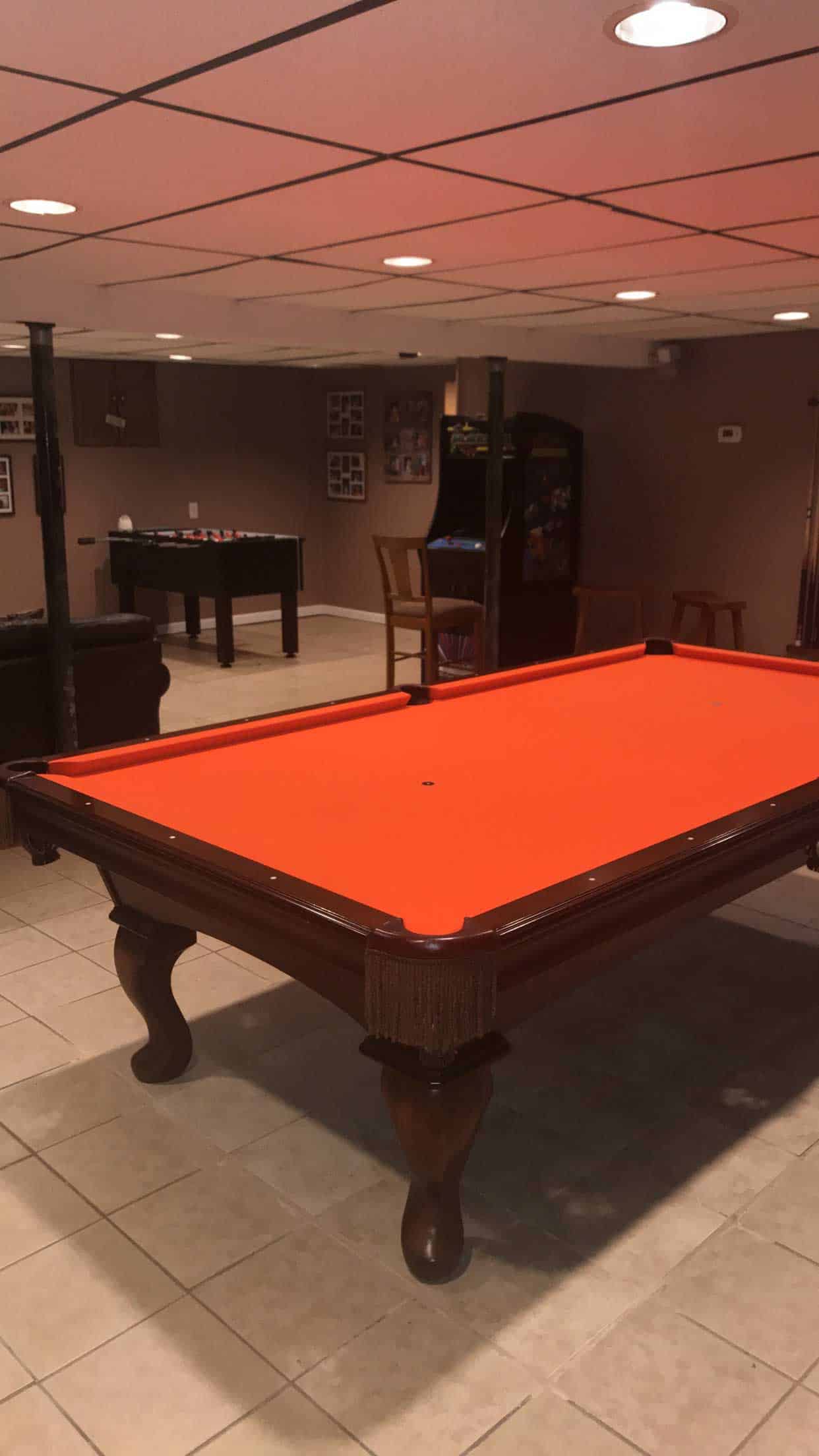red pool table and foosball