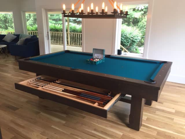 green pool table with pull out drawers