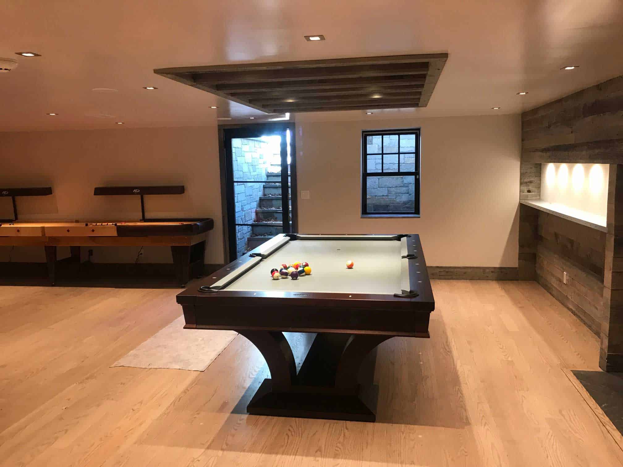 light green pool table and shuffleboard