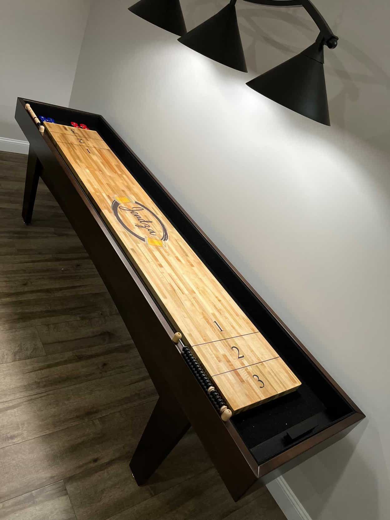 shuffleboard table on an angle