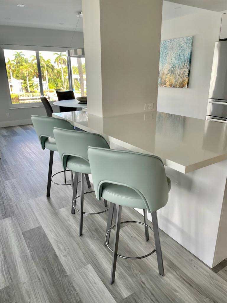 kitchen stools at a counter