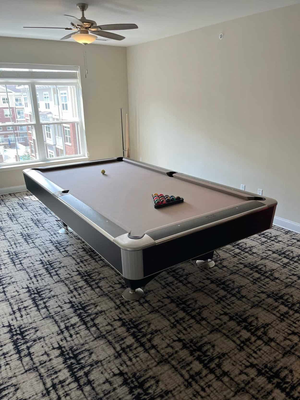 grey pool table racked
