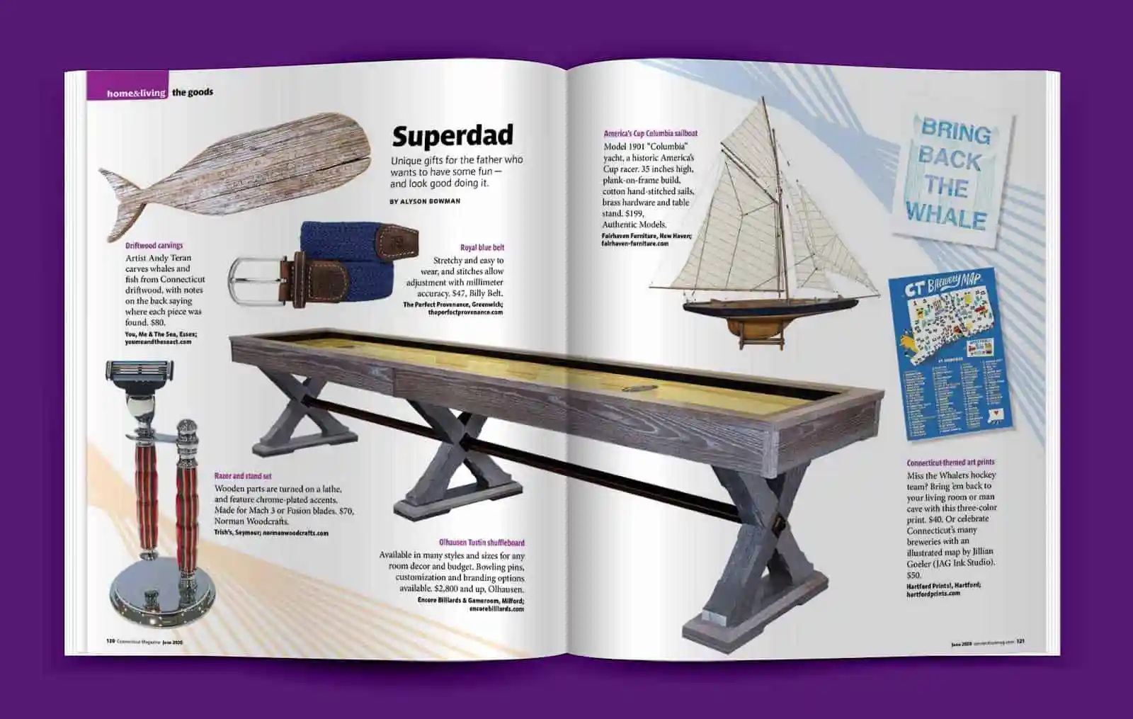 A spread from CT Magazine featuring a shuffleboard table