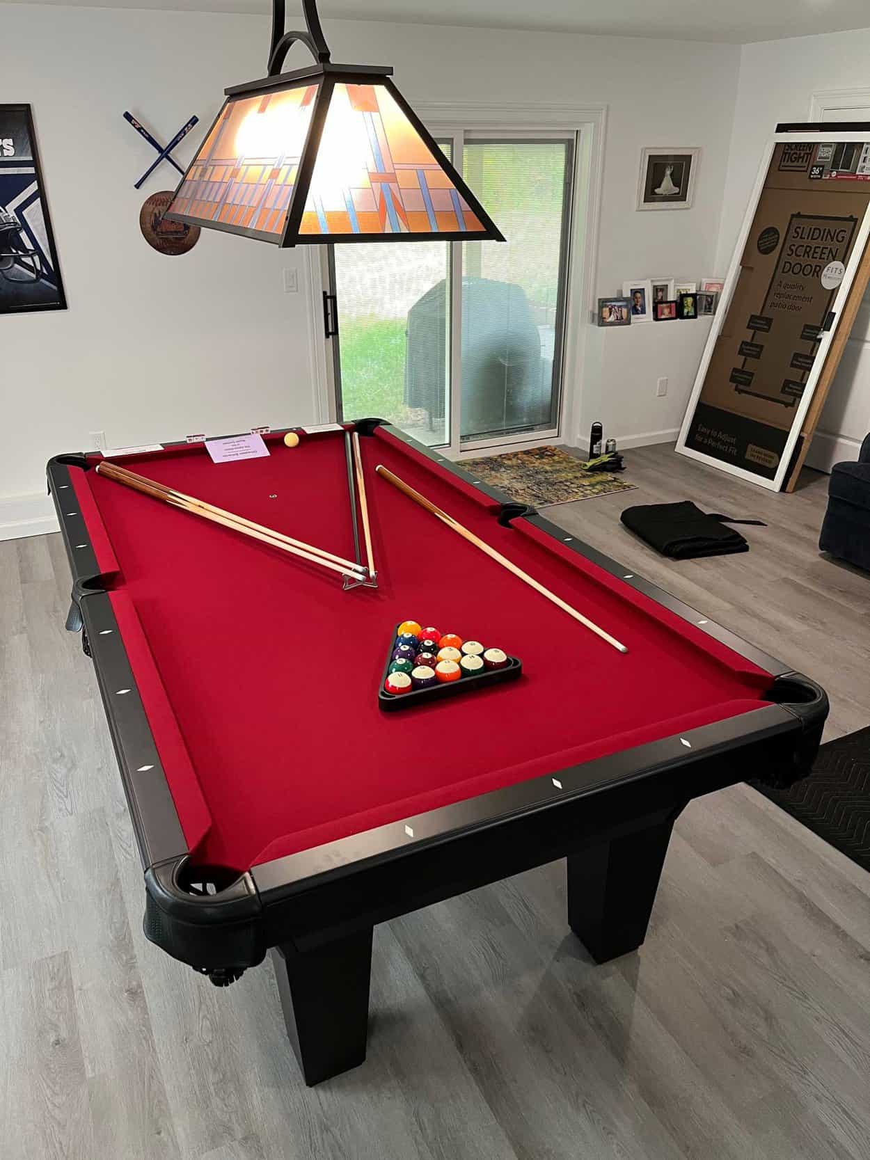 red pool table with lighting