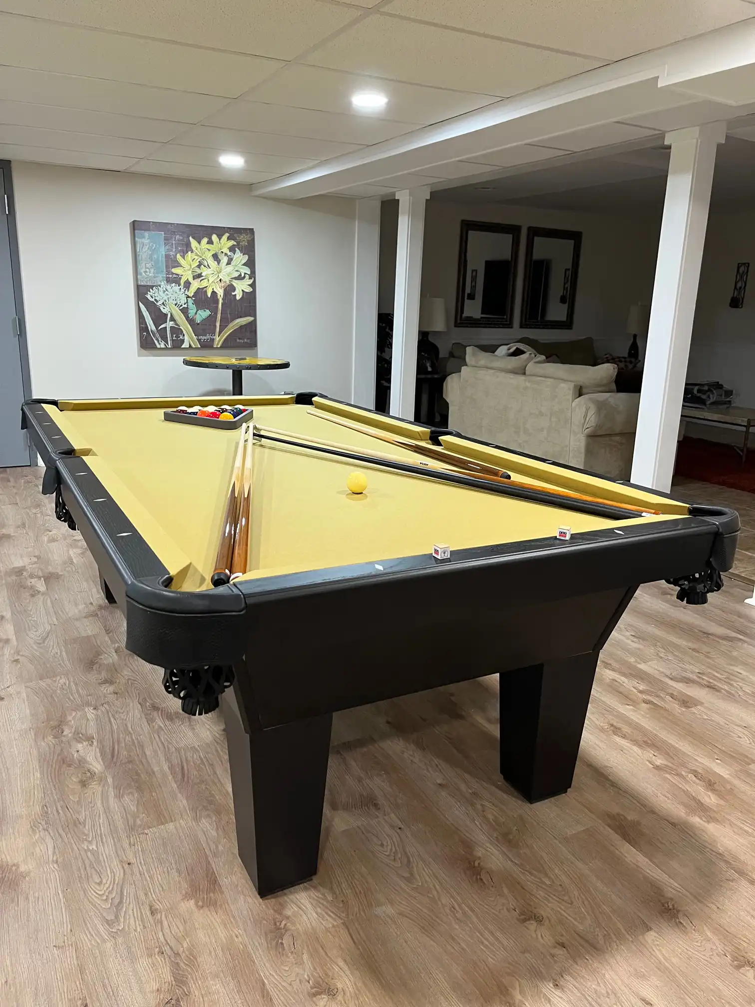 yellow felt pool table