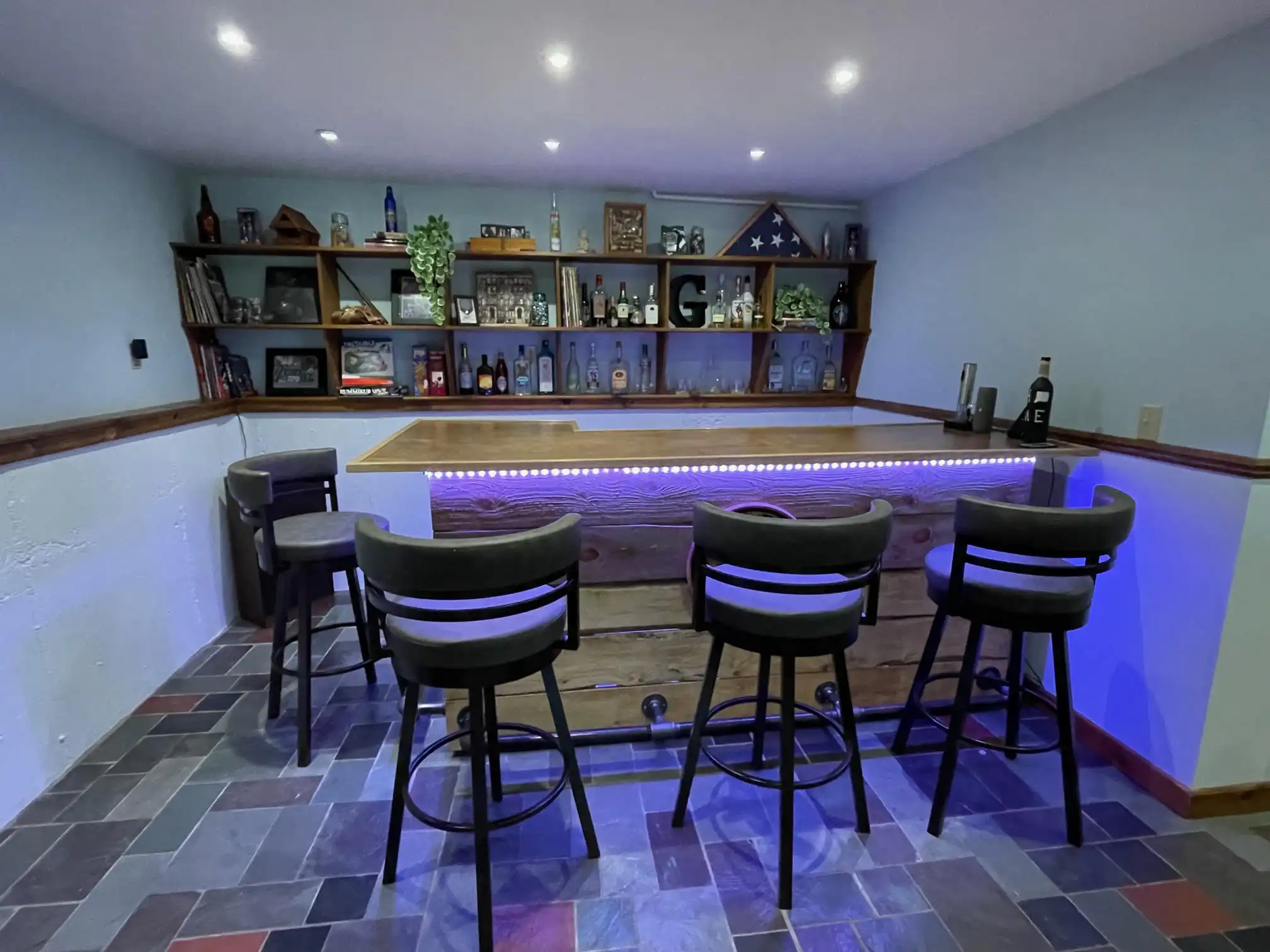 bar with purple LED lighting