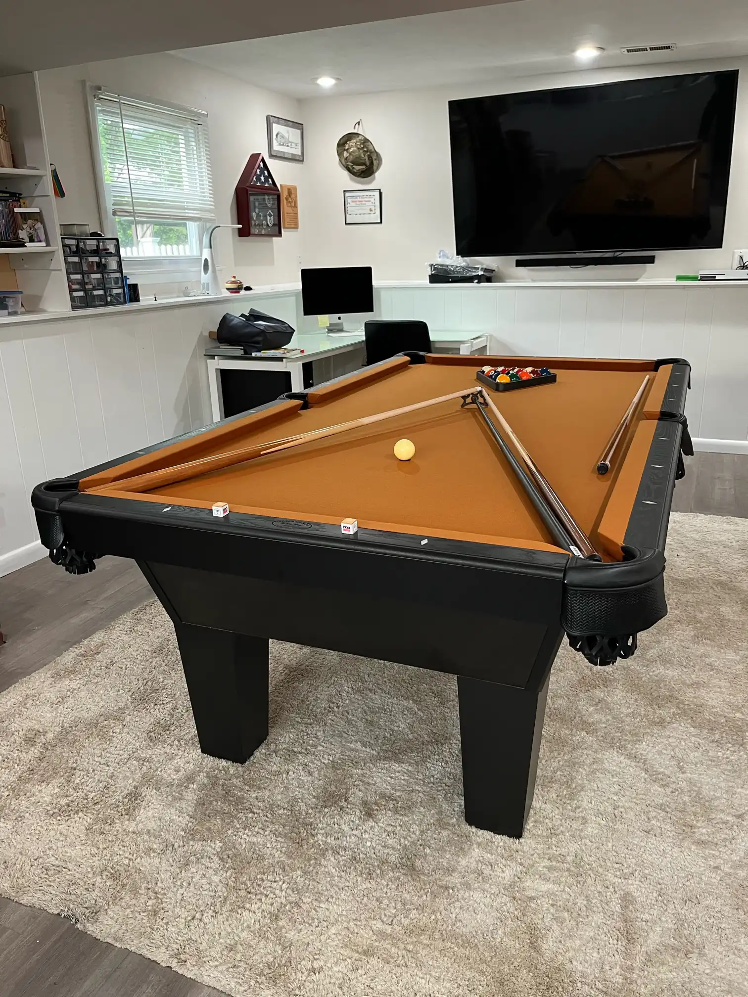 orangey brown pool table