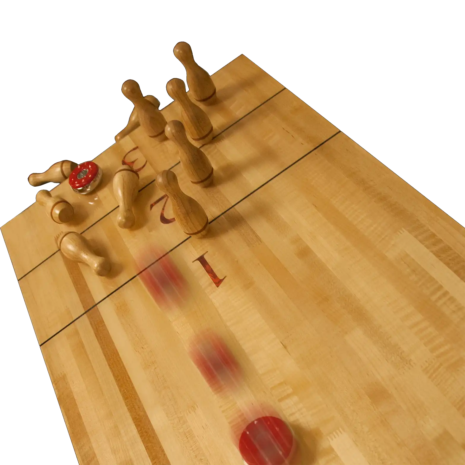 Bowling pins for a shuffleboard table