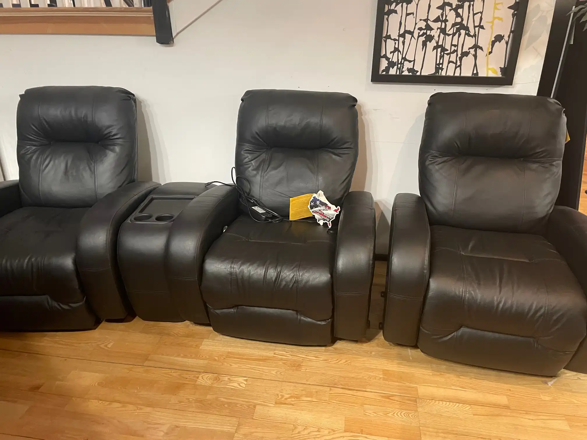 5 - Piece Theater Seating Black Genuine Leather/Leather Match With 2 Reclining Chairs, 1 Rocker and 2 Wedges Made In USA