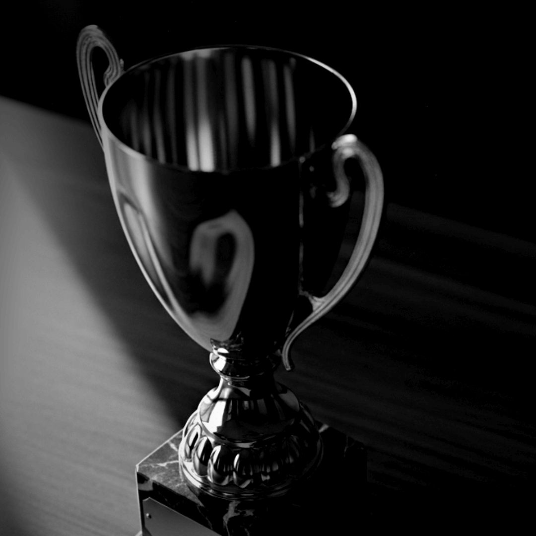 A trophy image in black and white