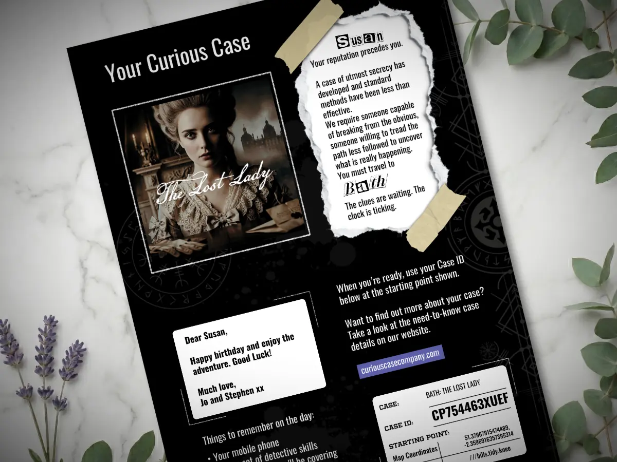 A personalised Lost Lady Curious Case gift card