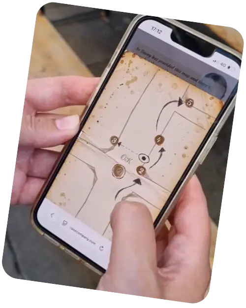 A player interacting with a device to solve a map puzzle in Bath during The Lost Lady.