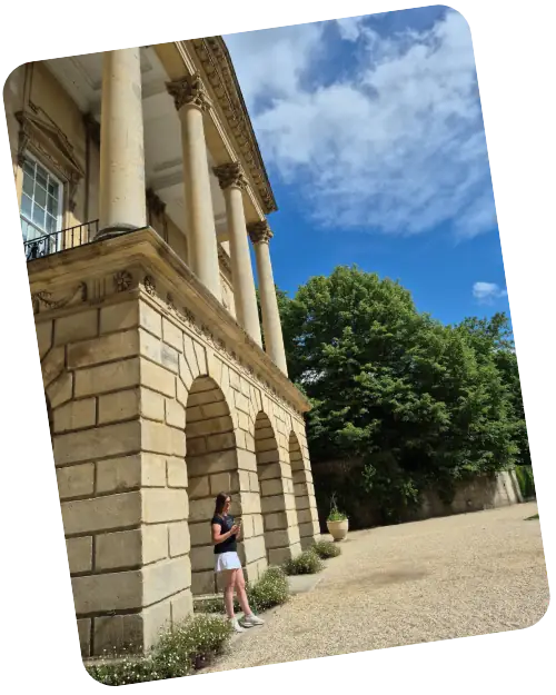 Clues being investigated by a player of The Lost Lady in Bath. Holburne Museum and  House is the area of investigation.