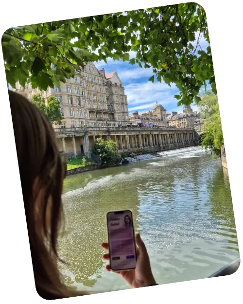 A player at the Avon riverside in Bath, investigating the Curious Case of the Lost Lady.