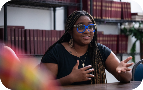 Woman speaking during a small group discussion at a church