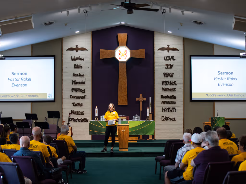Speaker addressing a congregation during a church service