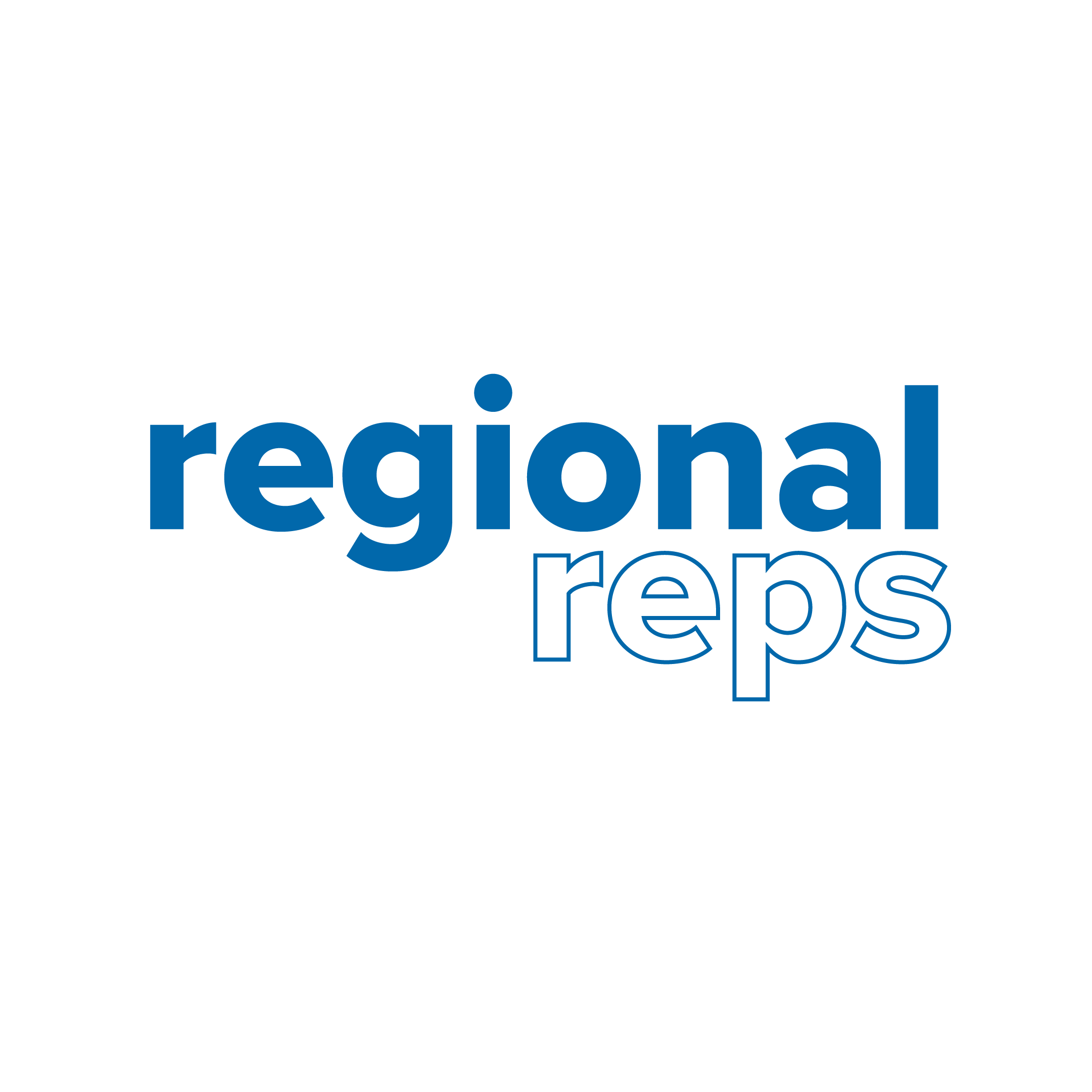 blue logo with the word "regional" filled in and "reps" outlined.